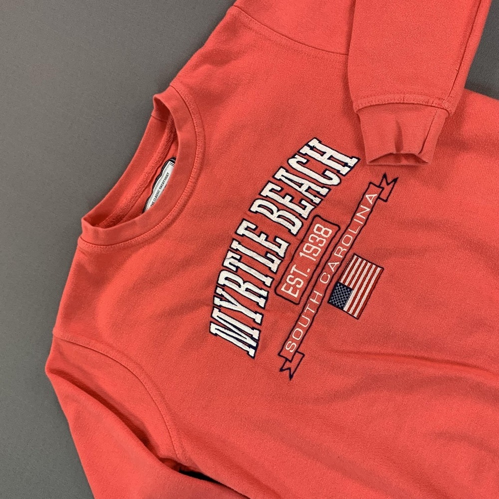 Pacific & Co Sweater Women MD Salmon Pink Myrtle Beach USA Flag Fleece Pullover‎